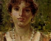 弗朗西斯科 保罗 米蓋提 : Portrait Of A Girl Waering A Pearl Necklace